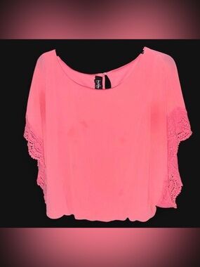 Vintage Women's Pink or coral Crochet Sleeve Blouse - by & by